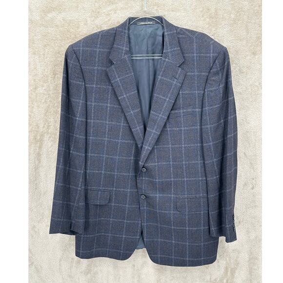 Corneliani Suit Jacket Men IT 56R US 46R Navy Plaid Super 120s Merino Wool Italy - Picture 1 of 14